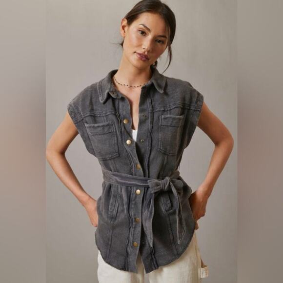 Pilcro Jackets & Blazers - Pilcro Belted Vest Gray Size M